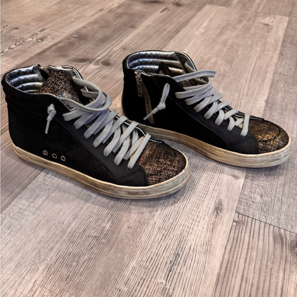 P448 Black and Gold High-Top Sneakers